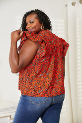 Double Take Floral Flutter Sleeve Notched Neck Blouse OutfitFlow